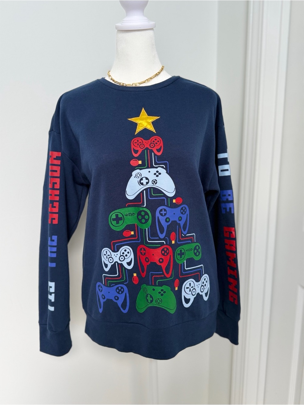 Holiday Time Gaming Christmas Sweatshirt Youth XL 14-16 Video Game Tree Crewneck
